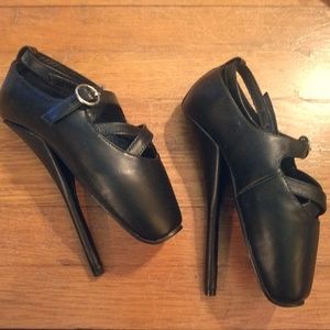 NEW Genuine Leather Black 7" Ballet Heels Fetish 6